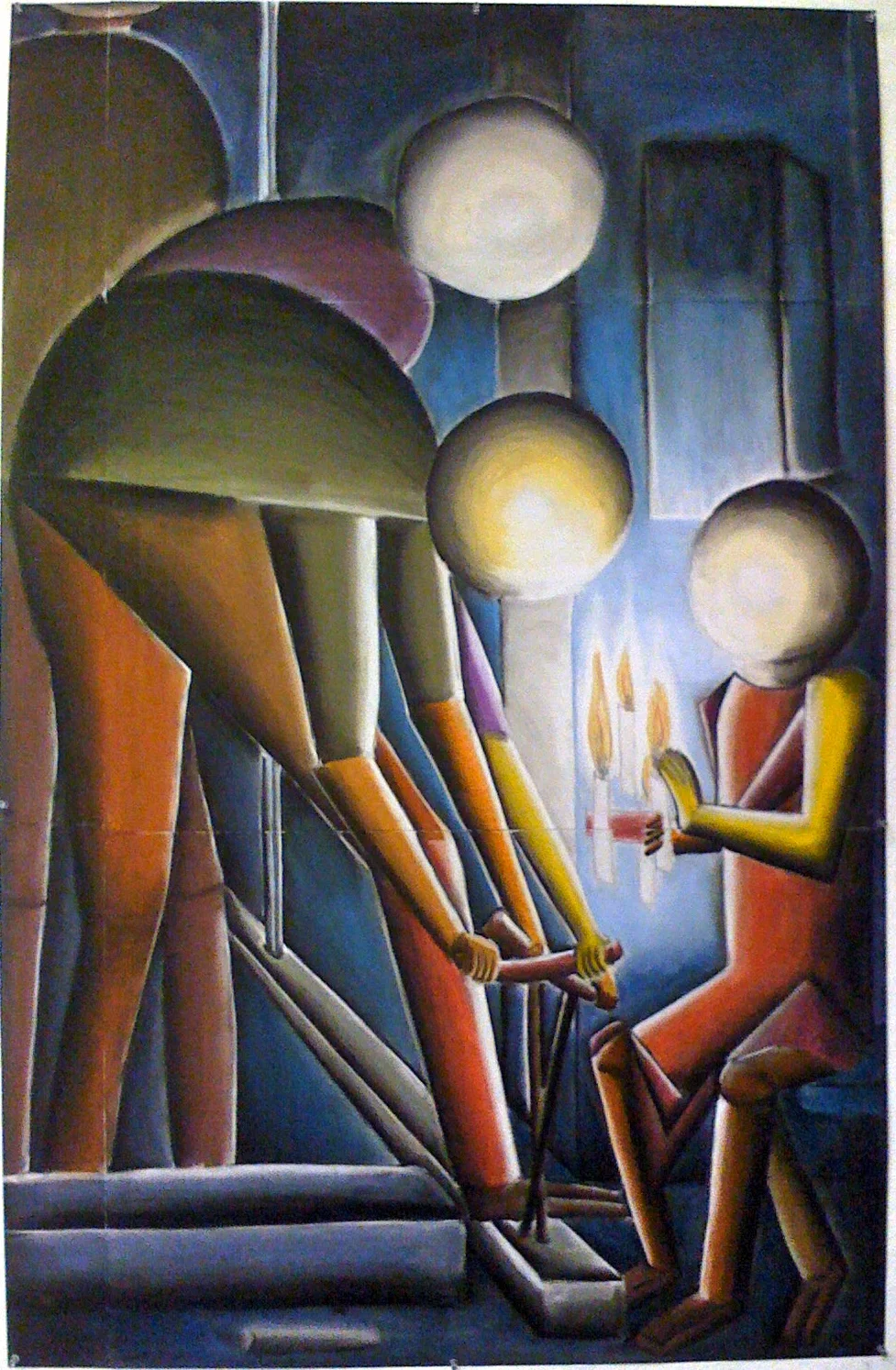 pastel cubofuturist interpretation of St. Joseph, the Carpenter, c.1640 Georges de la Tour